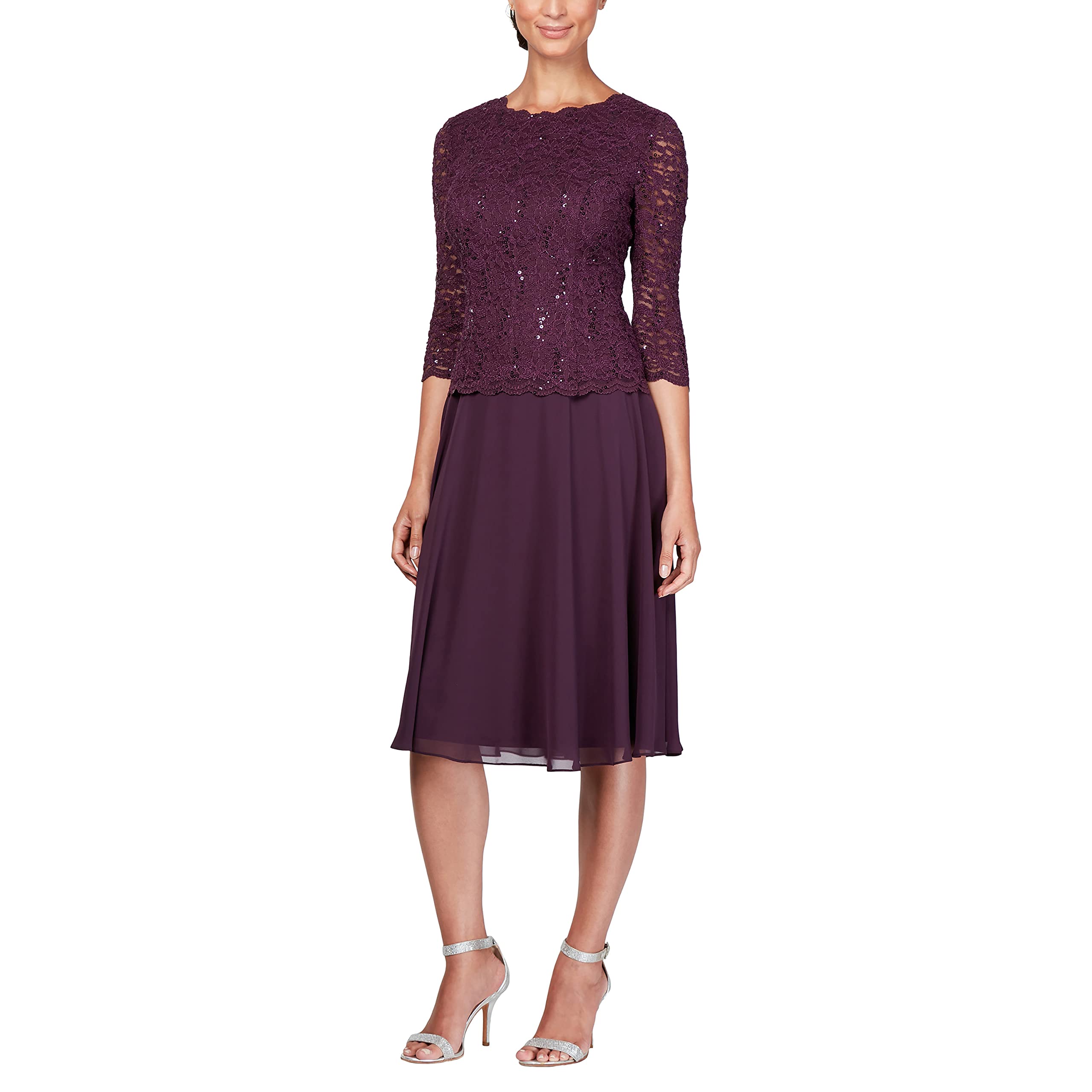 Alex Tea Length Sequin Mock Dress (Petite And Regular) Women's Special Occasion 