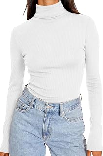DUOEASE Turtleneck Pullover Women's Basic Plain Long Sleeve Shirt Women's Autumn Winter Tops Turtleneck Long Sleeve T-Shirt Elegant Casual Top