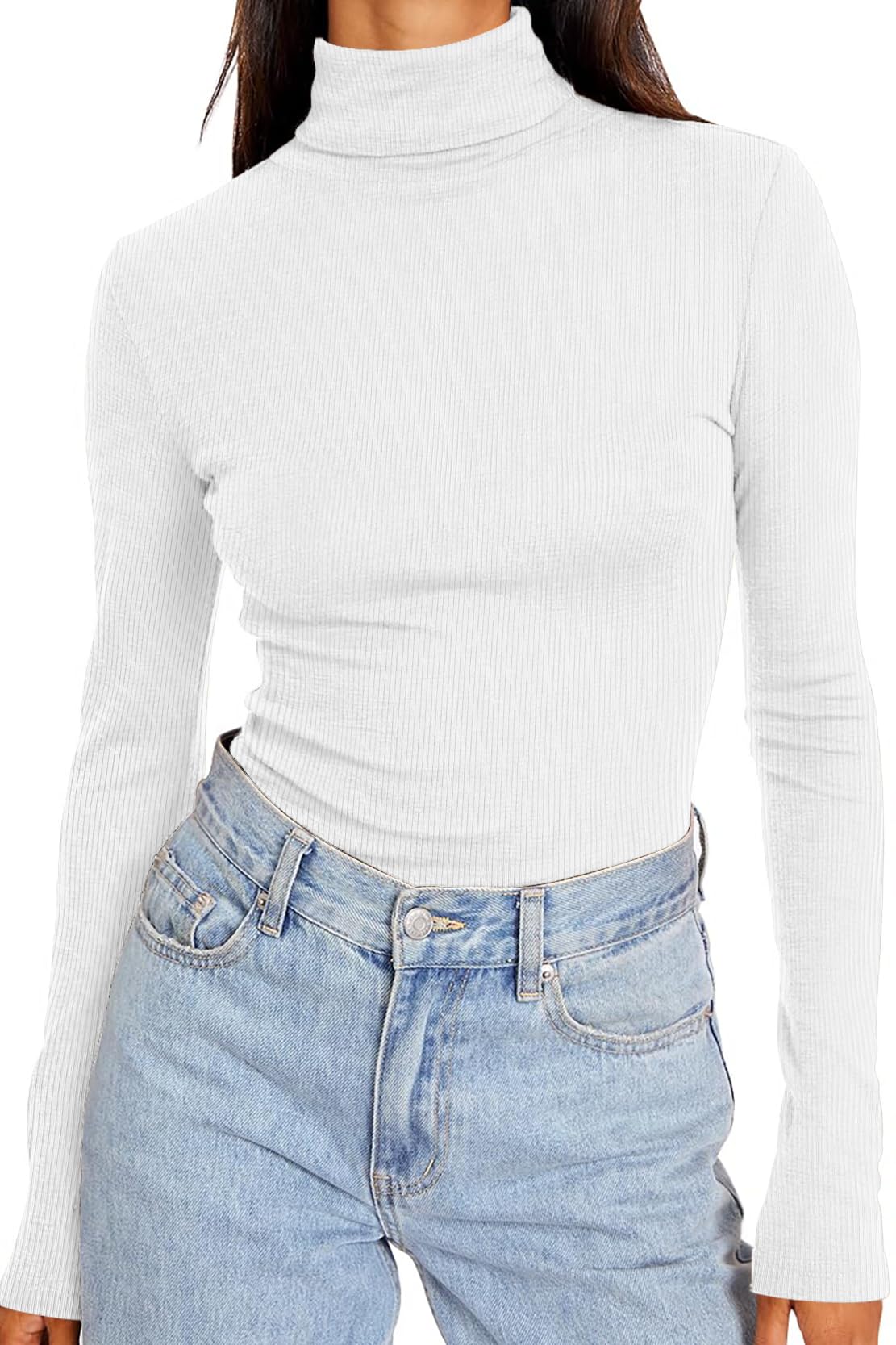DUOEASE Turtleneck Pullover Women's Basic Plain Long Sleeve Shirt Women's Autumn