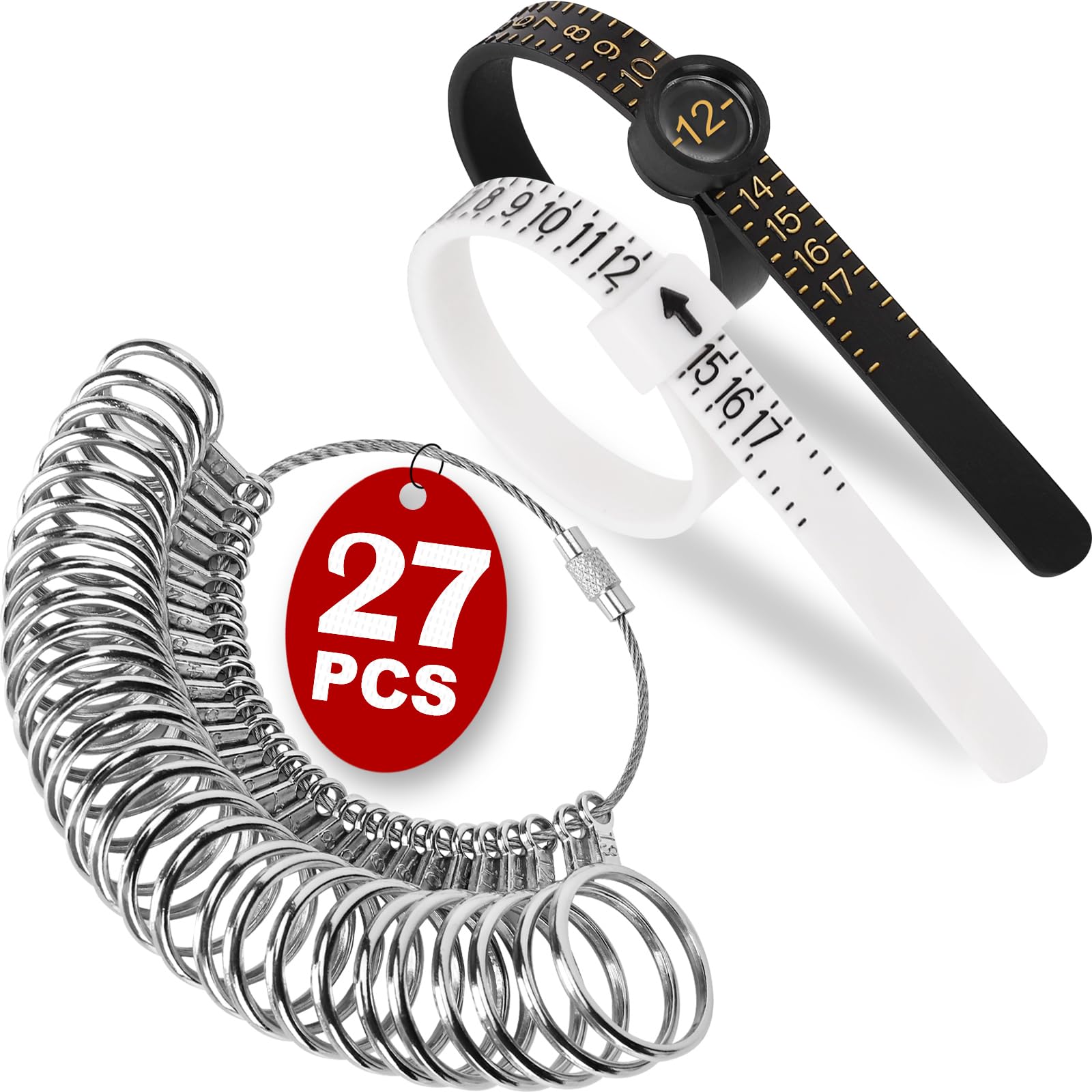 Ring Sizer Measuring Tool Kit, 27 PCS Premium Stainless Steel Measuring Ring Too