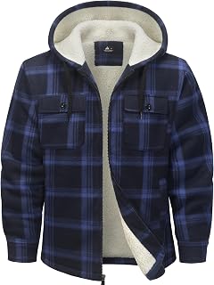 SwissWell Woodman Shirt Men Thick Plaid Flannel Jacket Plush Lining Hooded Sweatshirt Lined Casual Men Fleece Hoodie Winter Jacket with Pocket