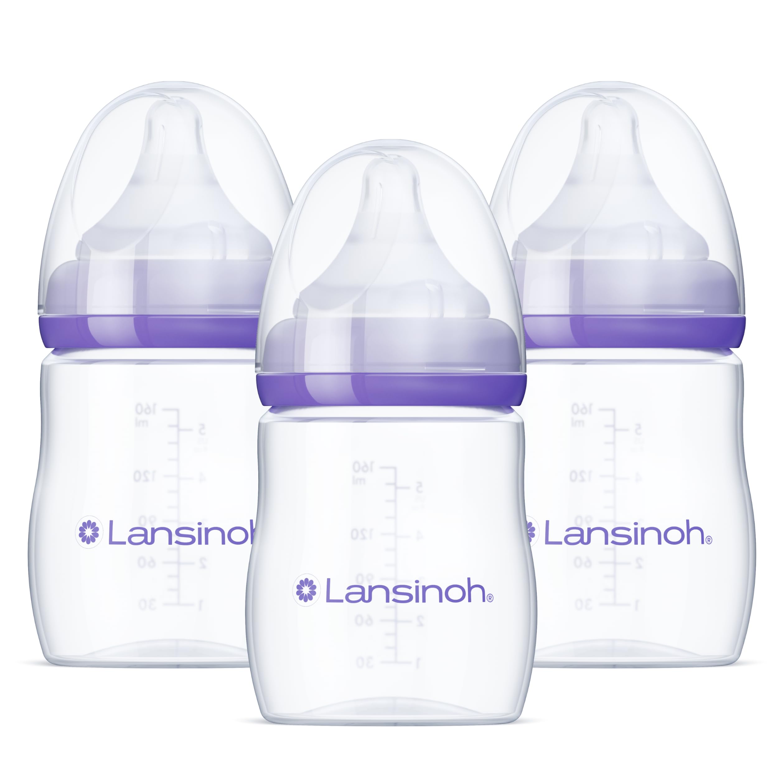 Lansinoh Anti-Colic Baby Bottles, Slow Flow Nipples (S), 160 ml, 3 Count | Breas