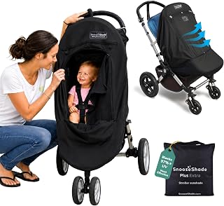 SnoozeShade Plus Extra Pushchair Sun Shade, Stroller and Buggy, 97%+ UV | Fits any stroller, pushchair or buggy. Sunshade, blackout cover and mosquito net. Most effective UVE rating, ARPANSA tested