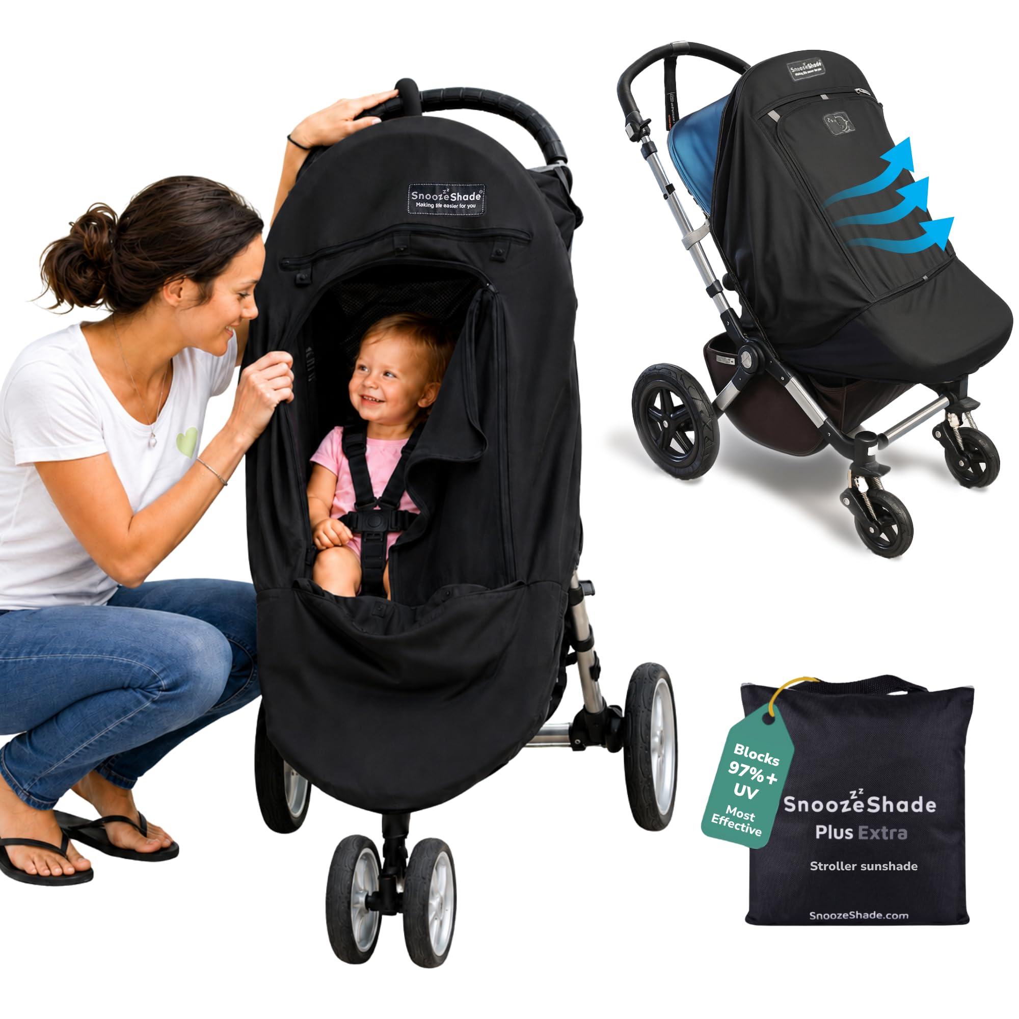 SnoozeShade Plus Extra Pushchair Sun Shade, Stroller and Buggy, 97%+ UV | Fits a