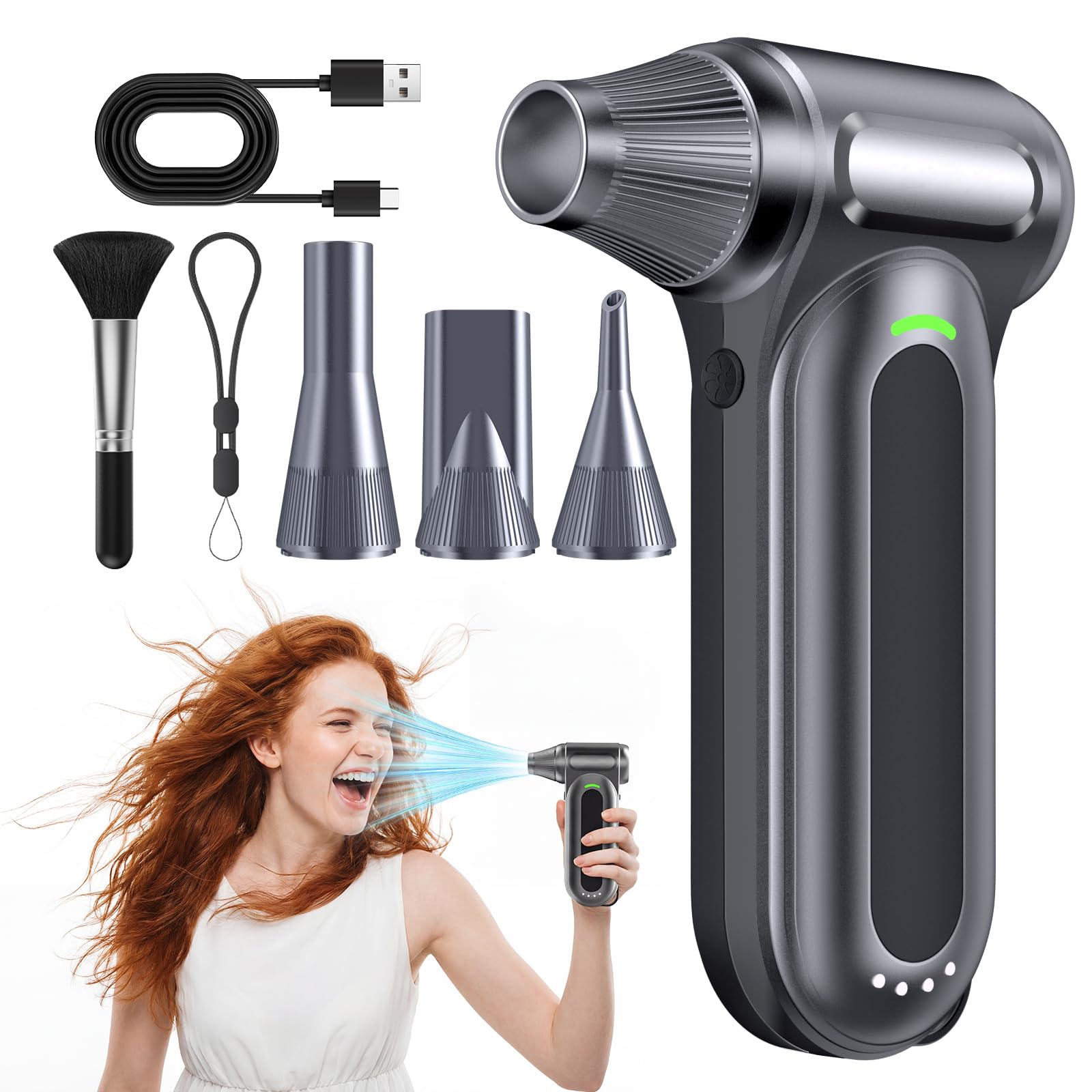 FAOGO Compressed Air Duster, 170,000 RPM Handheld Electric Air Duster with Brush