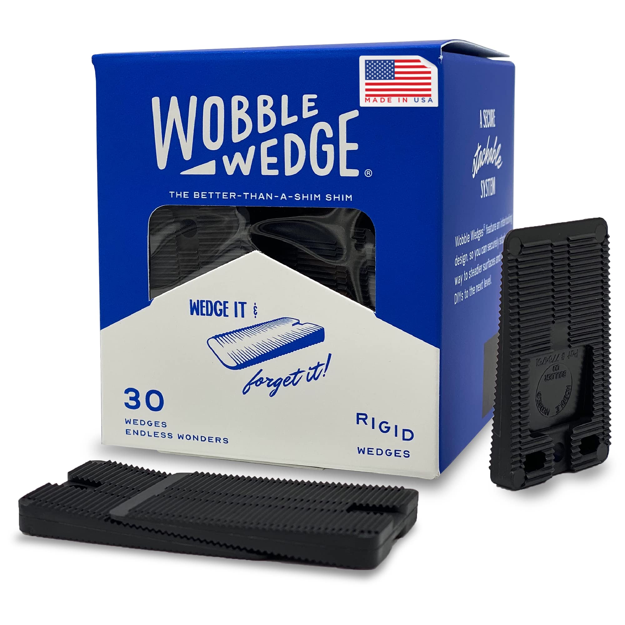 Wobble Wedge Rigid Heavy Duty Plastic Shims for Leveling, Black, 30 Pack | Rigid
