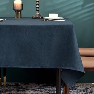 BALCONY & FALCON Tablecloth, Navy, 5.5 x 9.4 inches (140 x 240 cm), Water Repellent, Stain Resistant, Washable, Wipeable, Linen Texture, Stylish, Easy Care, Rectangular, Plain, Home, Cafe, Restaurant, Hotel, Business Blue Tablecloth