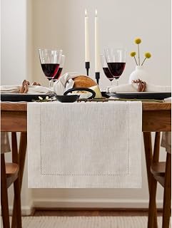 Solino Home Light Natural Linen Table Runners 14x72 Inch 100% Pure Linen Table Runner for Spring, Summer, Classic Hem, Machine Washable and Handmade from European Flax