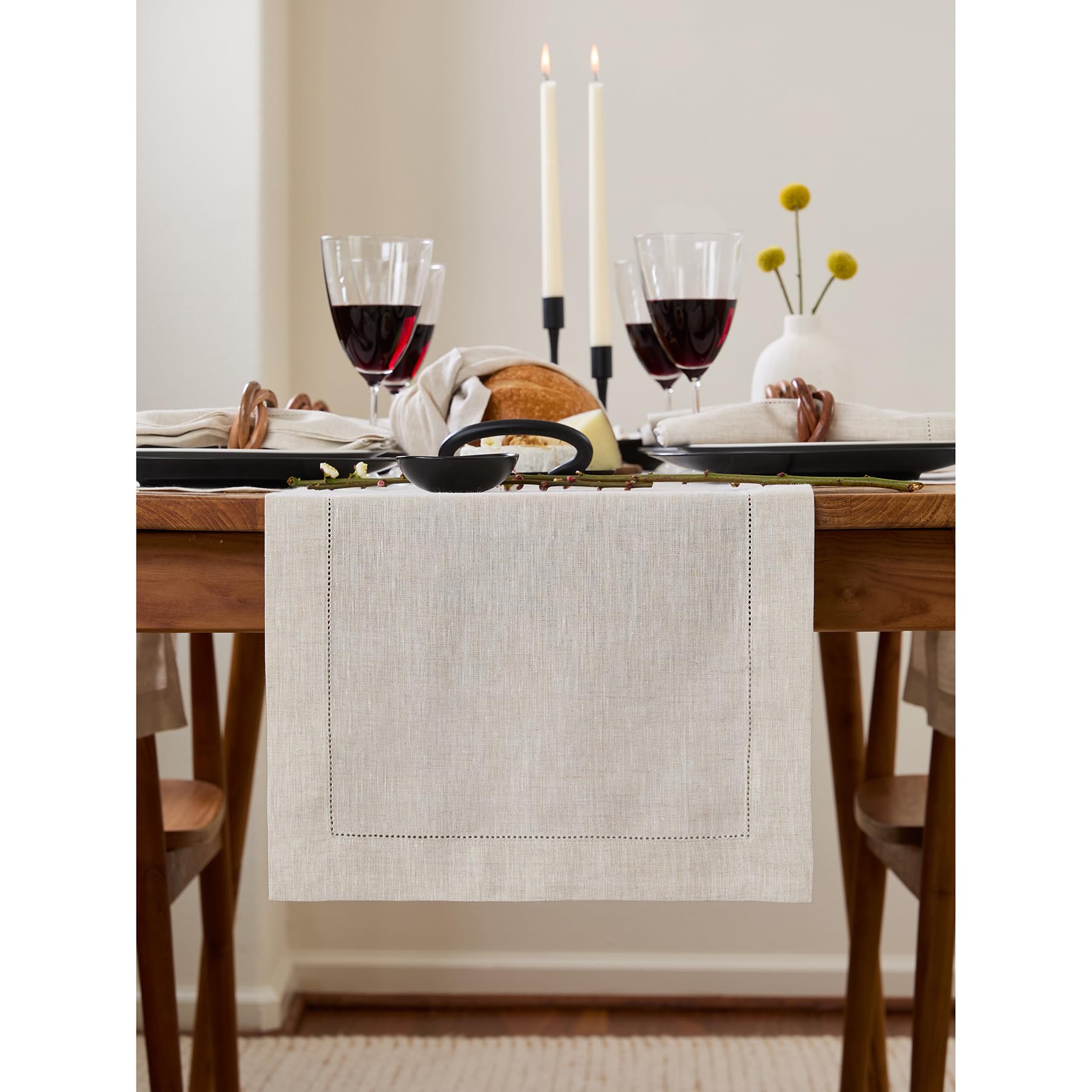 Solino Home Light Natural Linen Table Runners 14x72 Inch 100% Pure Linen Table R