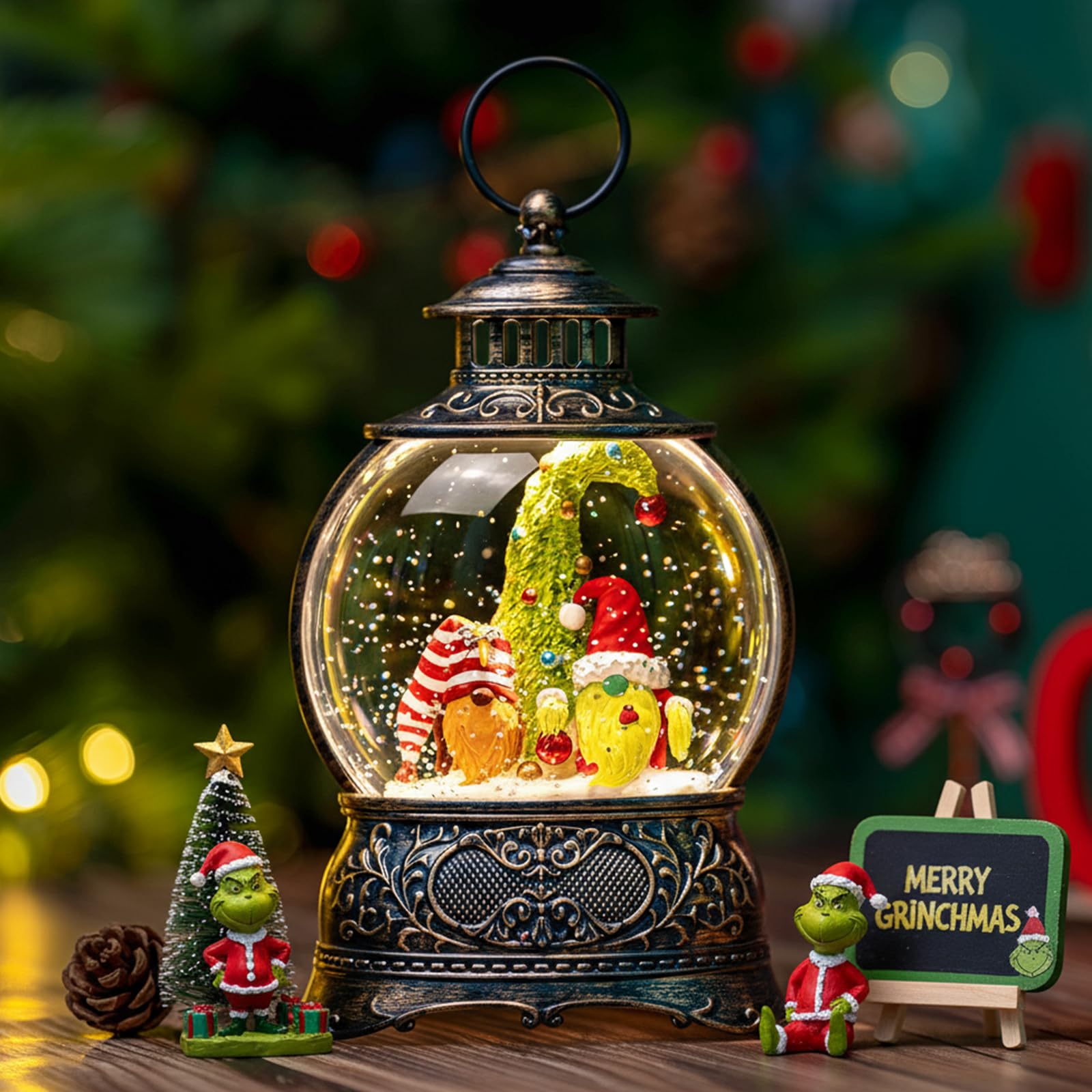 Christmas Snow Globes Christmas Water Lantern with Gnome Whimsical Christmas Tre