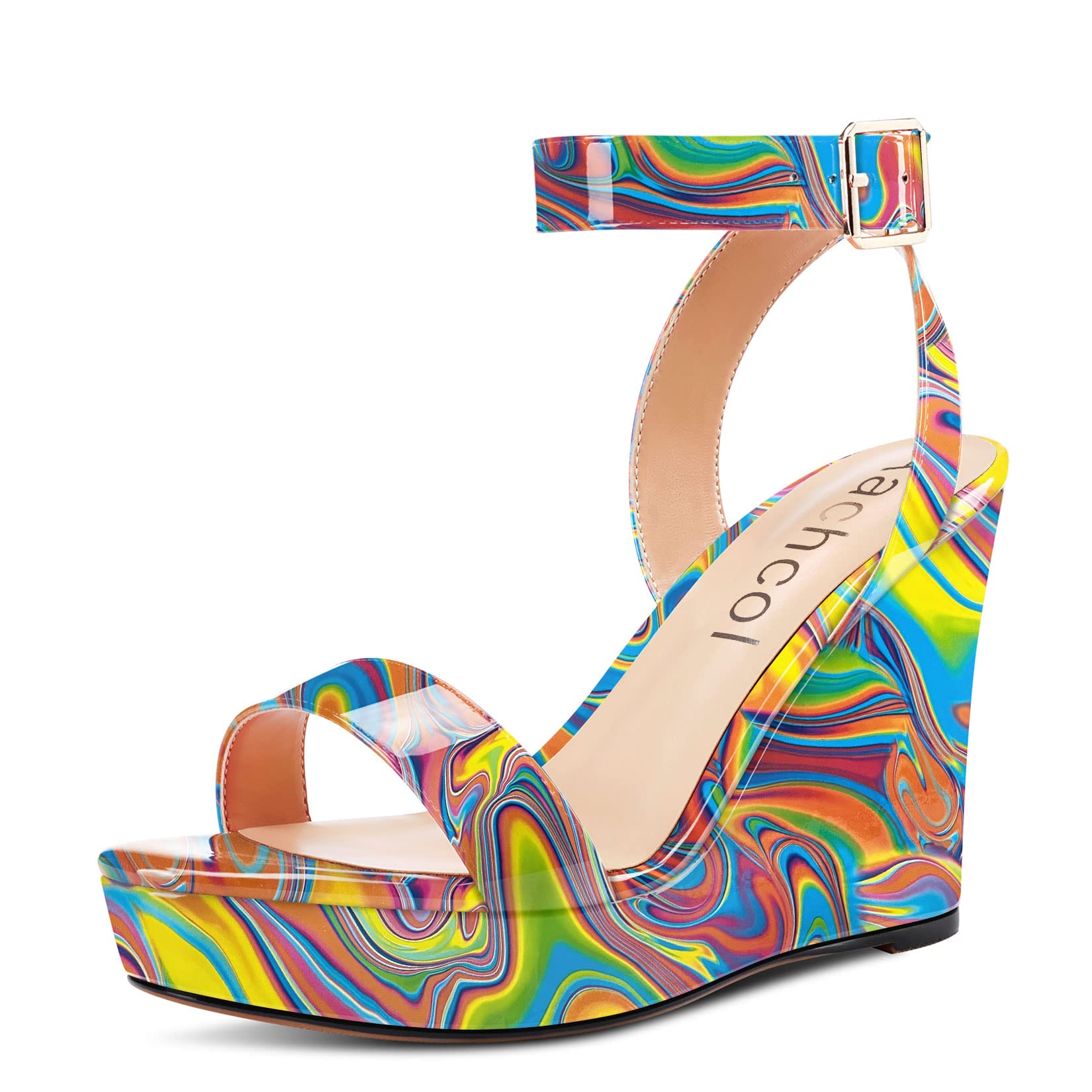 Aachcol Sandali da donna con plateau con zeppa rotonda Peep Open Toe cinturino a