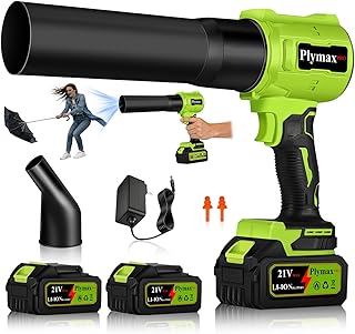 Plymax Cordless Leaf Blower, 800,000 RPM Electric Handheld Blower, Leaf Blower Cordless with 2×4.0Ah Batteries & Charger,Snow Blowers with 2-Nozzles for Patio,Lawn Care,Dust,Snow & Car Drying
