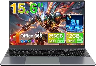 drkako 15.6" FHD IPS Student Laptop, AI Assistant Included, Office 365 | 12GB RAM 256GB SSD, J4105 Quad-Core Processor, 180° Lay-Flat, WiFi 5, Bluetooth, USB 3.2, 53.2Wh Battery, Thin & Lightweight