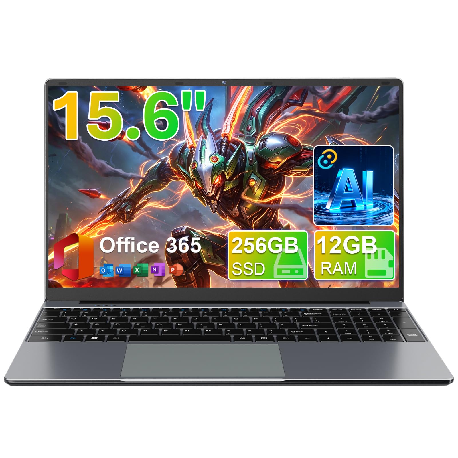 drkako 15.6" FHD IPS Student Laptop, AI Assistant Included, Office 365 | 12GB RA