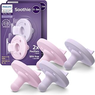 Philips Avent Soothie 0-3m, fresh lilac/pastel pink, 4 pack, SCF190/70 | Supports Natural Suckling, Medical Grade Silicone, Hospital-Grade Sterilization, One-Piece Design, Lilac/Pink, SCF190/70
