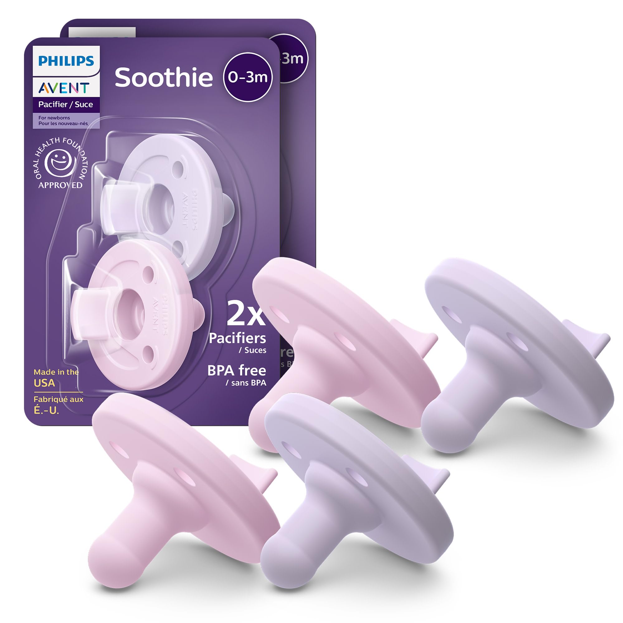Philips Avent Soothie 0-3m, fresh lilac/pastel pink, 4 pack, SCF190/70 | Support