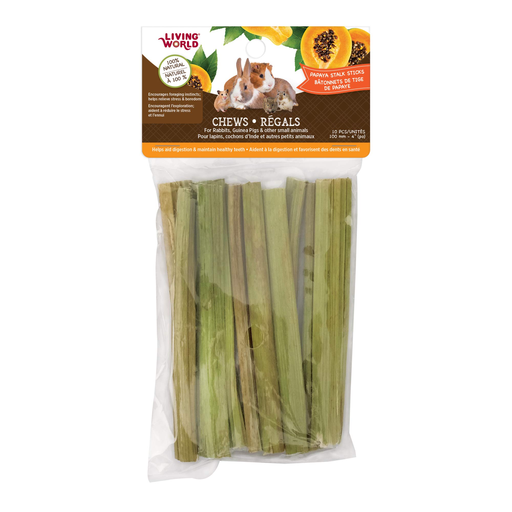 Living World Small Animal Chews - Papaya Stalk Sticks - 10 Pieces