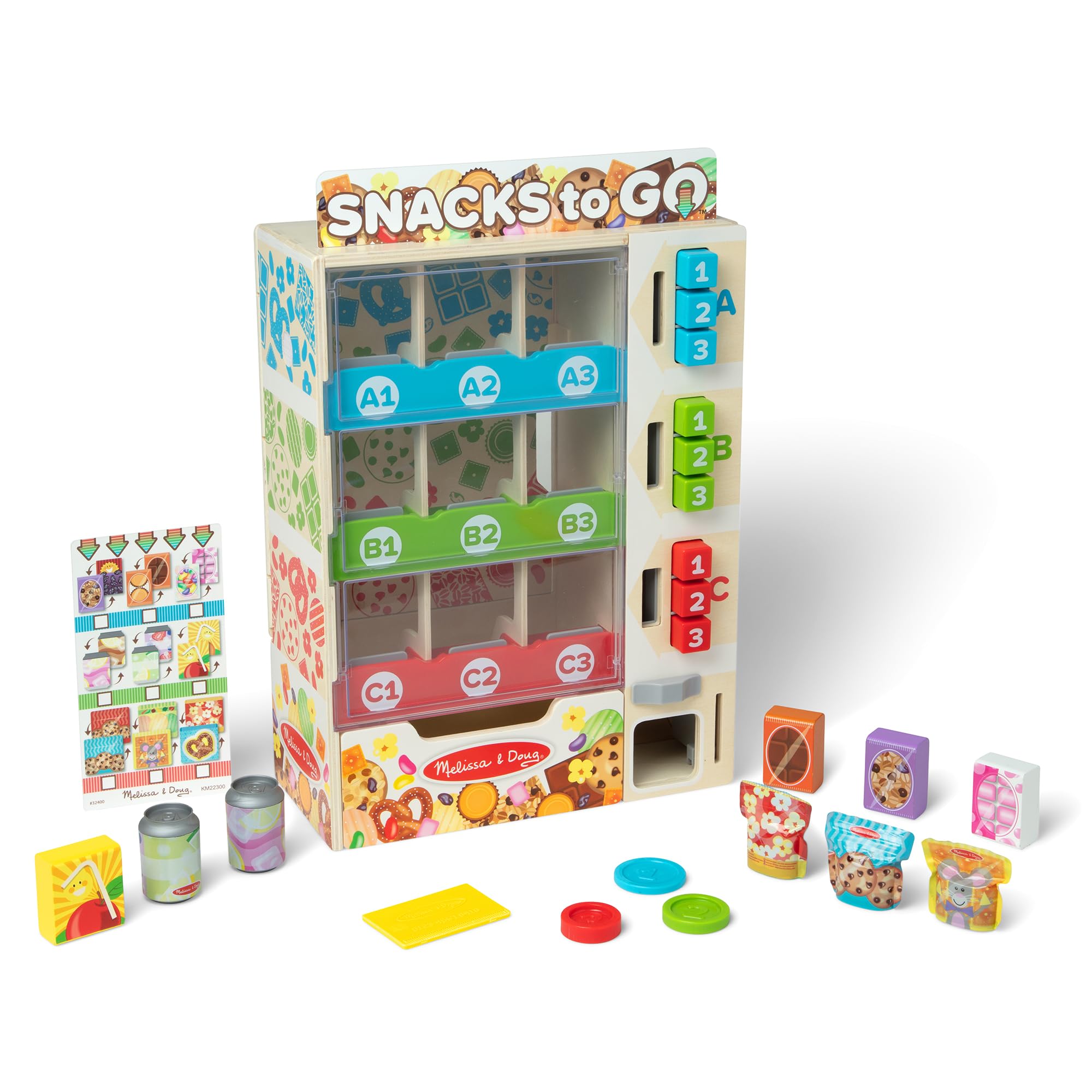 Melissa & Doug Wooden Vending Machine Play Set | 19 Pieces, Wooden Vending Machi