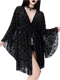 WDIRARA Women's Goth Sheer Kimono Lightweight Cardigan Cover Up