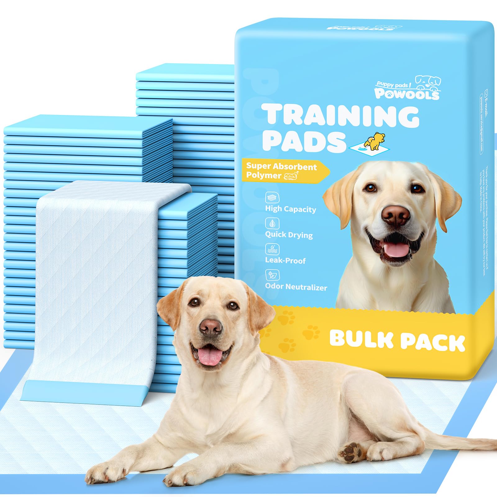 Powools Puppy Pads for Dogs, 34 x 28 in, 6-Layer, Leak-Proof, 100-Pack | X-Large