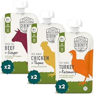 Serenity Kids Organic Baby Food Pouches, 5g Protein, 3.5 Oz, 6 Pack | 5g Protein, No Added Sugar, Savory Meat Pouches, Baby Snacks, Toddler Food, Organic Ingredients