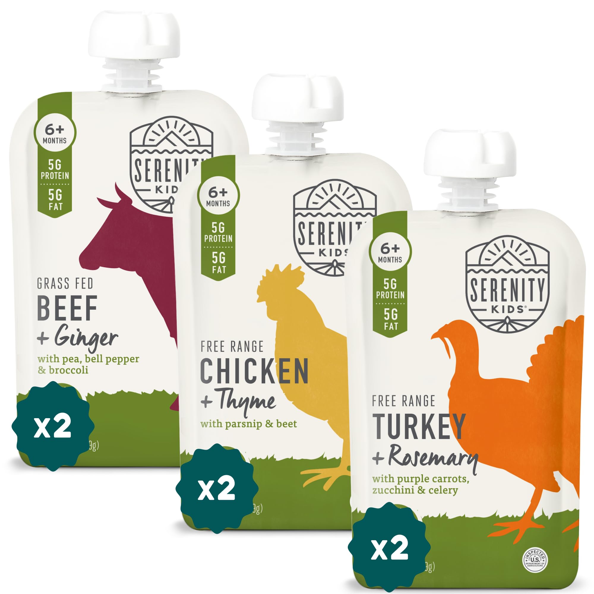 Serenity Kids Organic Baby Food Pouches, 5g Protein, 3.5 Oz, 6 Pack | 5g Protein
