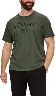 s.Oliver Cotton T-Shirt with Logo Print, Olive Green, XXL