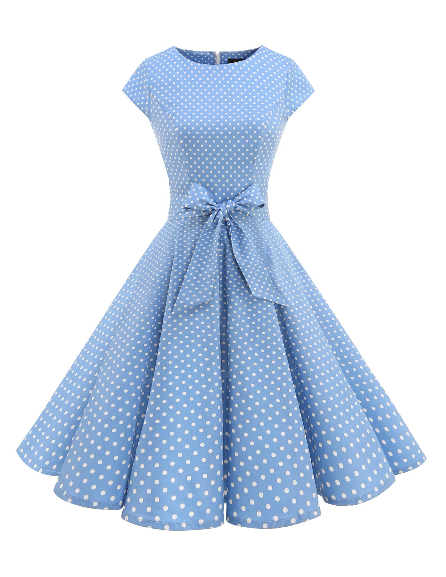 Dressystar Vintage Solid Color Polka Dot 1950s Cap Sleeves Prom Dresses