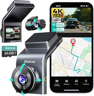 BOTSLAB【G300H Plus】 2026 Upgraded 4K Dash Cam Front and Rear, STARVIS 2 | 64G Card Included, Voice Control, 20MB/S Download, 5.8GHz WiFi, GPS/Night Vision/HDR, 24/7 Parking Mode, Super Capacitor