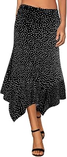 DJT Women's Elastic Waist Plain Flared A-Line Pleated Skirt