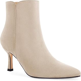 Coutgo Women's Kitten Heel Booties Pointed Toe Low Stiletto Side Zipper Ankle Boots Shoes