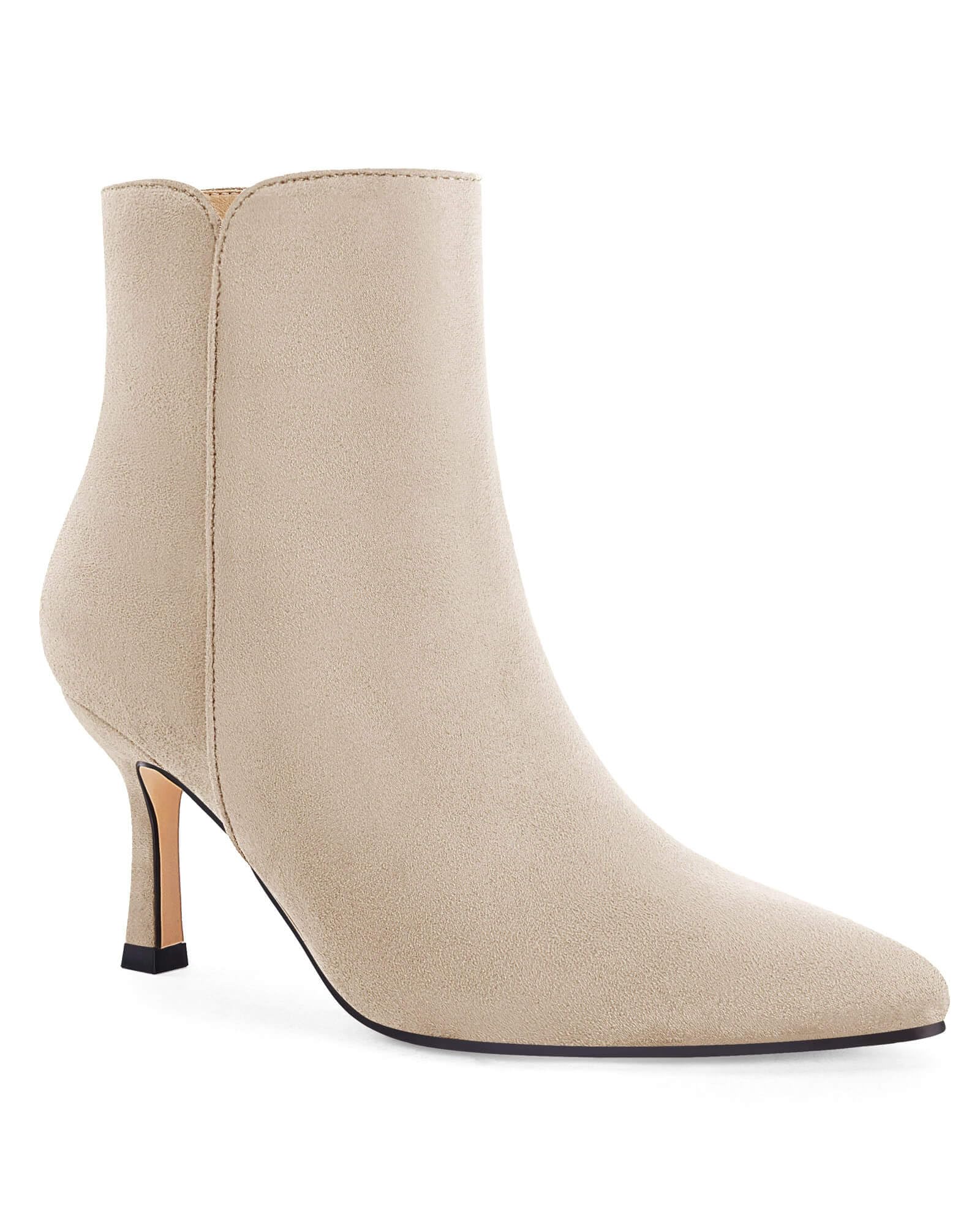 Coutgo Women's Kitten Heel Booties Pointed Toe Low Stiletto Side Zipper Ankle Bo