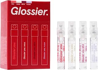 Glossier You Mini Wardrobe Fragrance Set, 4 x 1.5ml | Unisex Travel EDP Sampler, You, Fleur, Doux &amp; Rêve, Skin-Scent Enhancer, Smells Different on Everyone
