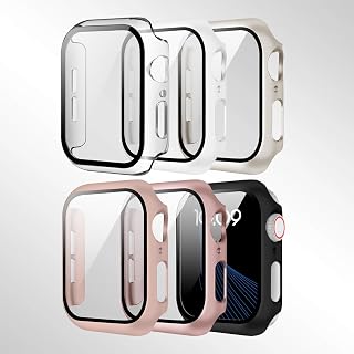 6 Pack Apple Watch Series 4-10 Case with Tempered Glass Screen Protector, Ultra Thin Scratch Resistant Full Protection Hard PC (Black/Starlight