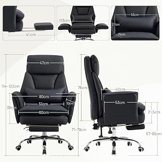 Office Chair with Adjustable 5 Levels Armrest, Ergonomic Office Chair with Footrest, PU Leather Gaming Chair with Adjustable Height and Reclining Backrest 200 kg, Black