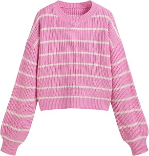 CIDER Women's Cropped Striped Pullover Long Sleeve Crew Neck Trendy Pullover Tops