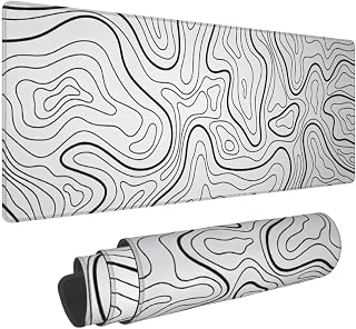 Large Gaming Mouse Pad, Big Extended White Topographic Computer Keyboard Mouse Mat, Water Resist Non-Slip Mousepad Rubber Base Long XL Desk Mouse Pad for Office and Home, 31.5 * 11.8 Inch
