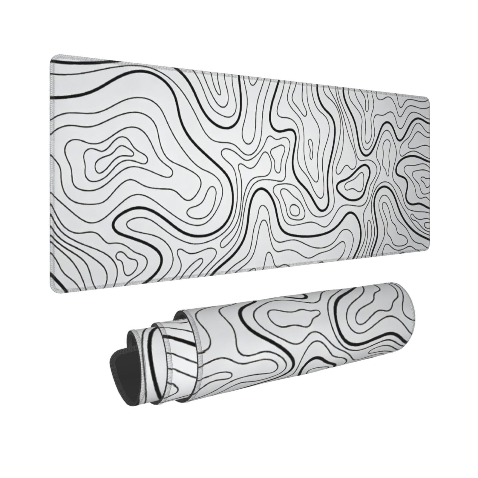 Large Gaming Mouse Pad, Big Extended White Topographic Computer Keyboard Mouse M
