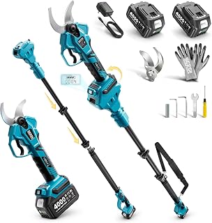 SEESII 2-in-1 Pole Pruning Shears, 1.6" Cutting Diameter Cordless Electric Pole Pruners, Brushless Motor, Dual 4.0Ah Batteries, Extra SK5 Blade, 4 Modes Adjustable Branches Cutter for Tree & Flower
