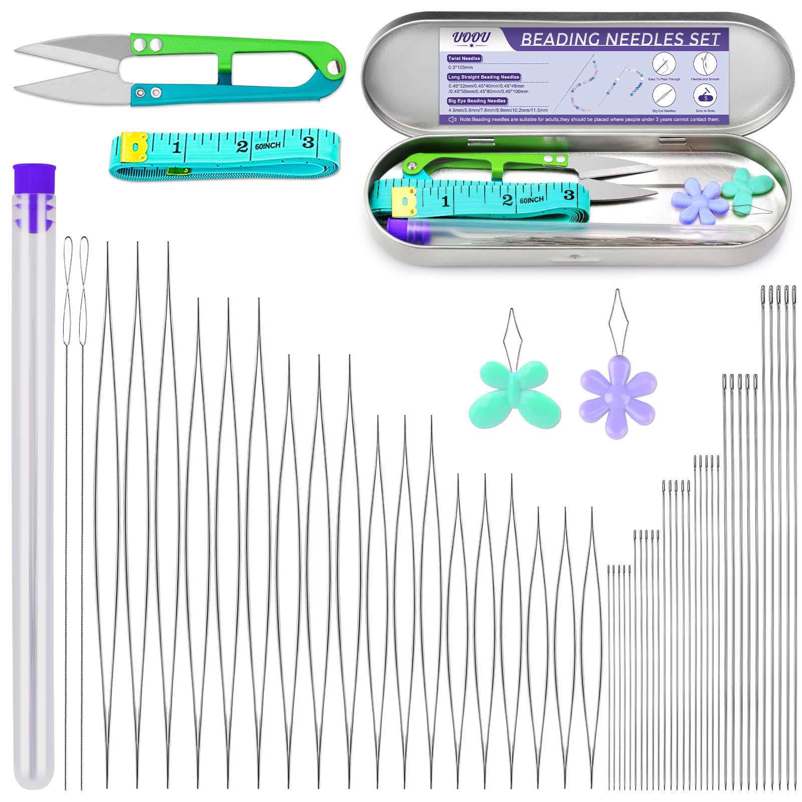 UOOU 86 Pcs Beading Needle Set, 6 Sizes Beading Needles for Seed Beads | Long St