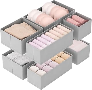 Lifewit Drawer Underwear Organizer Divider, 8 Pieces Fabric Foldable Drawer Separators, Closet Organizer for Wardrobe Bedroom for Clothes, Children's Clothing, Socks, Bra, Lingerie, Undies, Grey