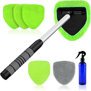 XINDELL Interior Windshield Cleaner Tool – Car Interior Window Cleaning Kit with Extendable Handle &amp; 4 Microfiber Pads, Auto Wiper Inside Compact Windshield Brush for Car &amp; Home Windows