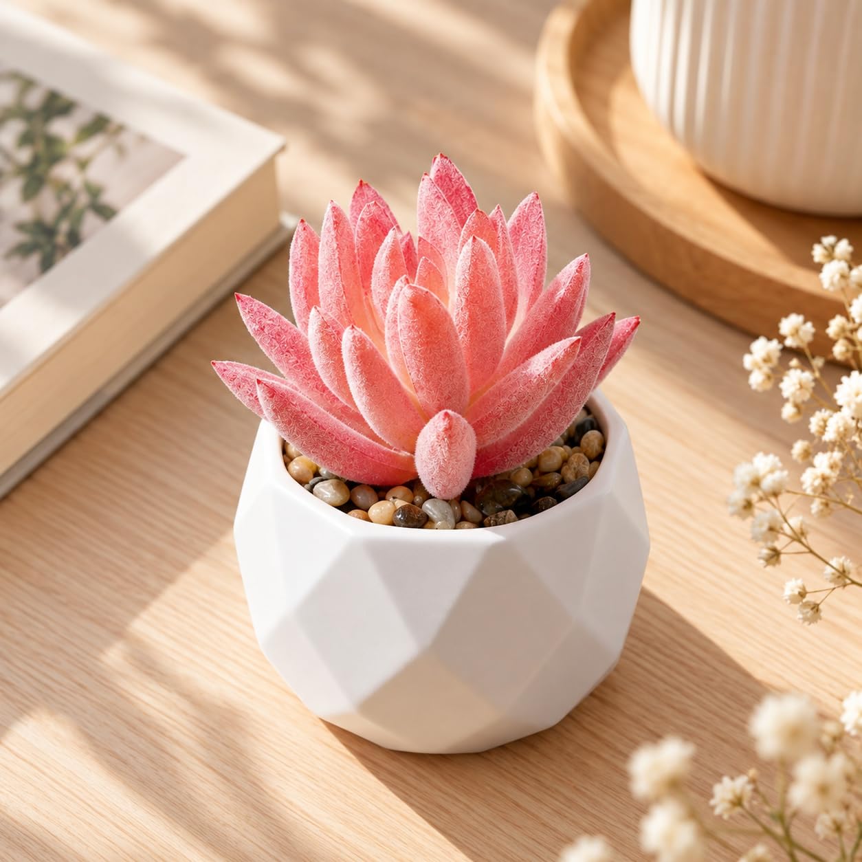 Mini Artificial Succulents in Pot, Diamond Ceramic Decorative Plant for Home, Of