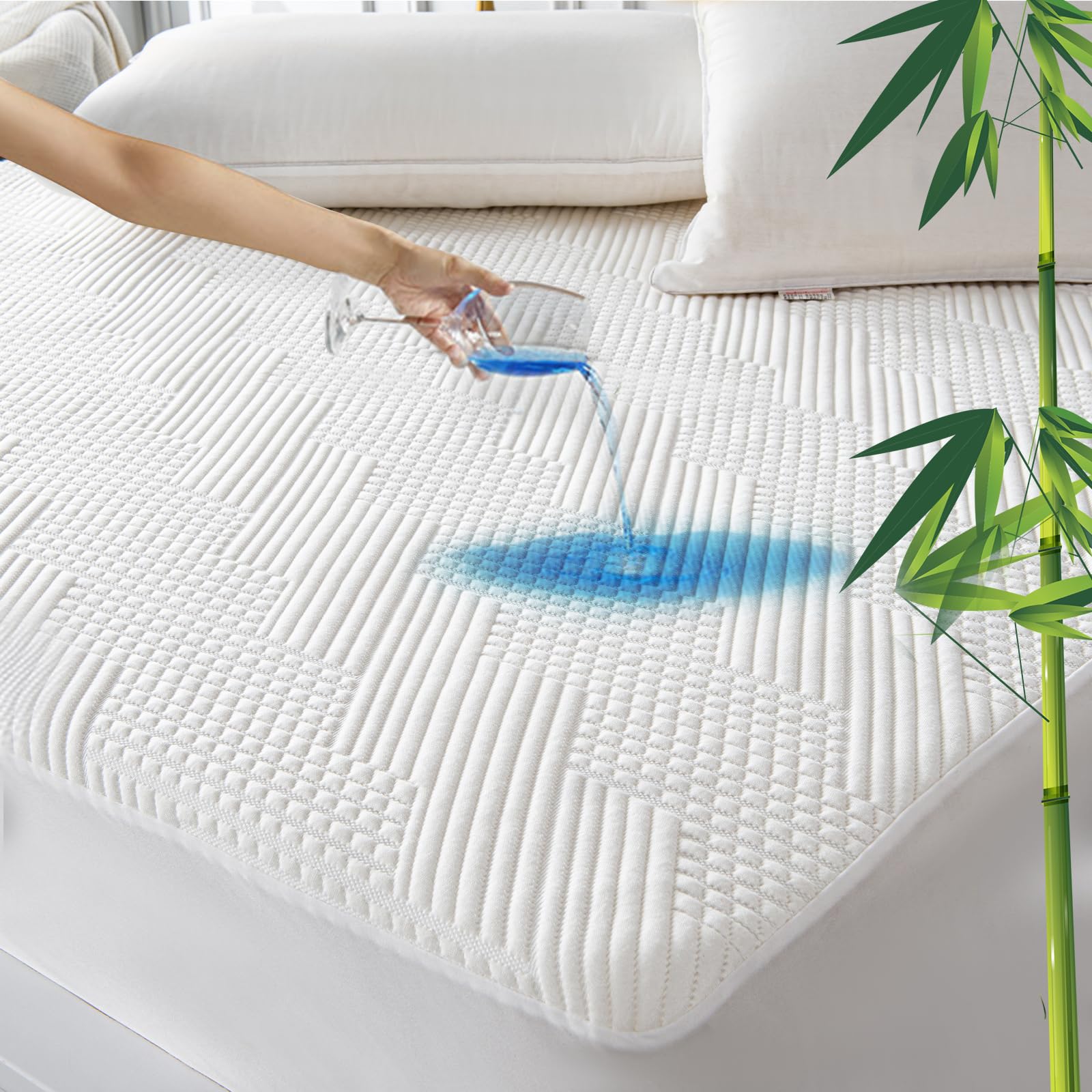 GRT Bamboo Waterproof Mattress Protector Double Bed - 3D Air Fiber Cooling Mattr