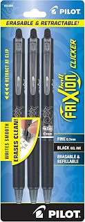 PILOT FriXion Clicker Erasable Pens, Fine Point 0.7 mm, Black Ink, 3-Pack | Erasable, refillable & retractable black pens for notes and sketches, retract at tip, smooth writing fine point pen 0.7 mm