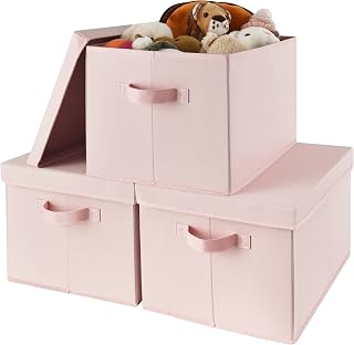 GRANNY SAYS Extra Large Storage Boxes with Lids, Pack of 3 Pink Storage Boxes for Shelves with Lids, Cloth Wardrobe Storage Boxes, Clothes Closet Organizers and Storage for T-shirts Sweaters