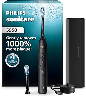 Philips Sonicare 5950 Rechargeable Electric Toothbrush, 2 Brush Head, Black | 1000% More Plaque Removal¹, Pressure Sensor, 6 Brush Settings, 21-Day Battery, Includes Travel Case, HX7131/03