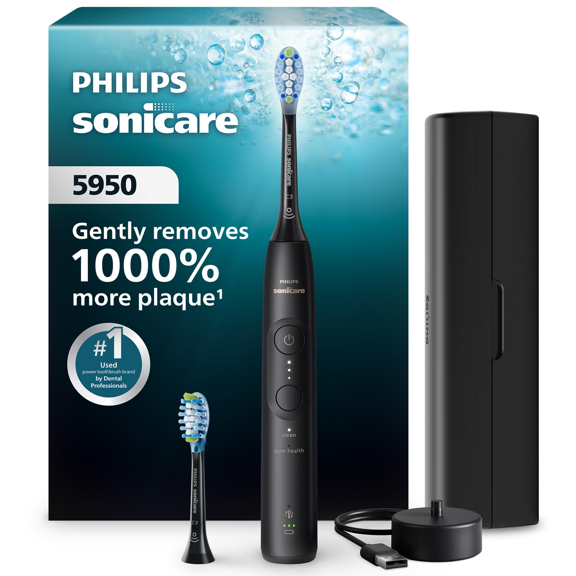 Philips Sonicare 5950 Rechargeable Electric Toothbrush, 2 Brush Head, Black | 10