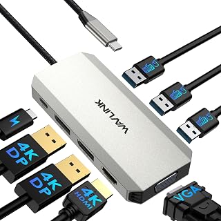 WAVLINK Laptop Docking Station, Quad Monitors, Dual DisplayPort, HDMI, VGA