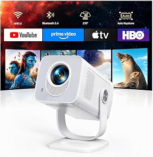 [2026 Upgraded] Mini-Projector Built-in Apps, 4K 1080P Support, Smart OS | Portable Projector, Short Throw, WiFi 6 & Bluetooth5.4, Auto Keystone 270° Rotation Movie-Projecteur for Bedroom/Home/Outdoor